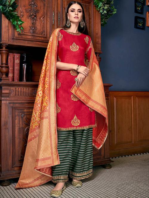 embroidered semi-stitched suit - 16817916 - Very Small Image - 1