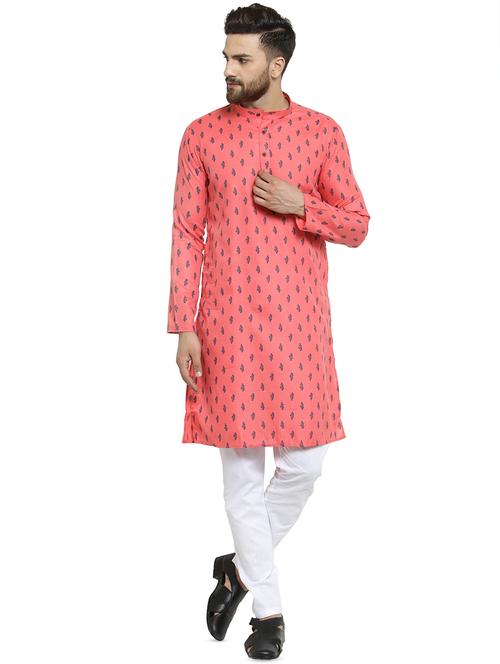 peach printed kurta pyjama set - 16818533 - Very Small Image - 1
