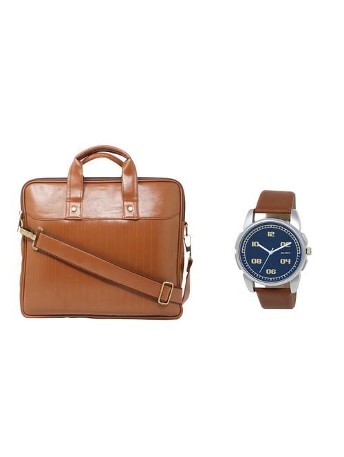 brown leatherette laptopbag with watch - 16818627 - Very Small Image - 1