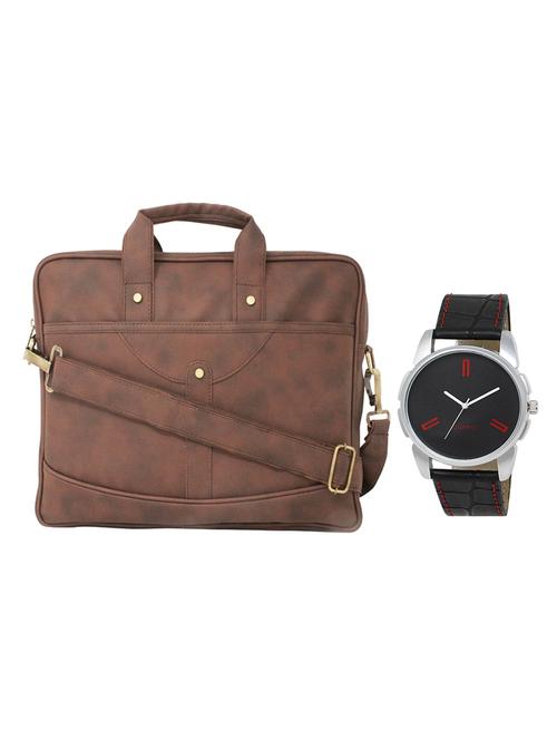 multi colored leatherette laptopbag with watch - 16818755 - Very Small Image - 1