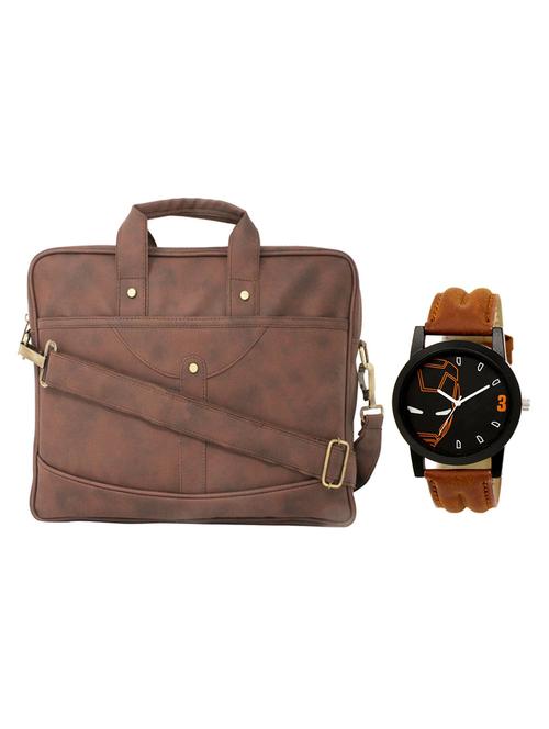 brown leatherette laptopbag with watch - 16818788 - Very Small Image - 1
