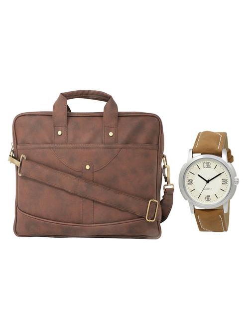brown leatherette laptopbag with watch - 16818800 - Very Small Image - 1