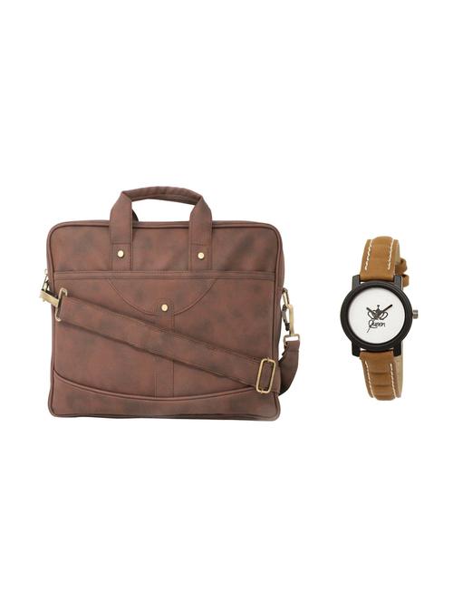 brown leatherette laptopbag with watch - 16818848 - Very Small Image - 1