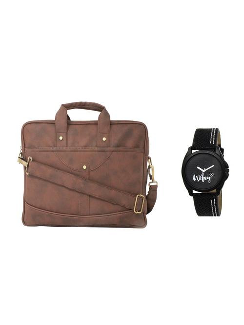 multi colored leatherette laptopbag with watch - 16818862 - Very Small Image - 1
