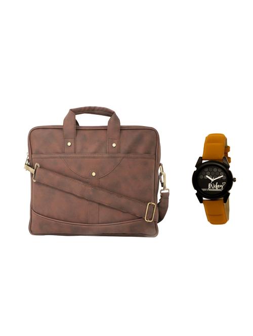 multi colored leatherette laptopbag with watch - 16818863 - Very Small Image - 1