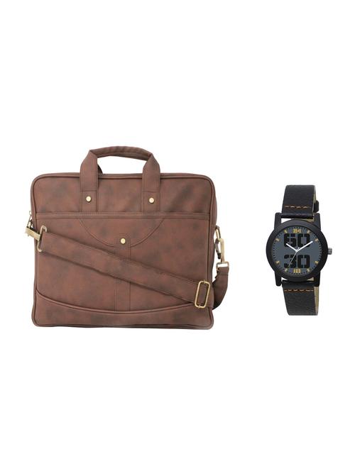 multi colored leatherette laptopbag with watch - 16818874 - Very Small Image - 1
