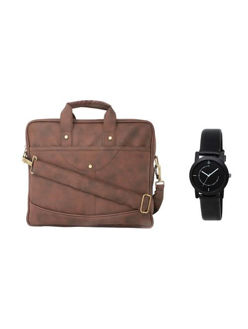 multi colored leatherette laptopbag with watch - 16818876 - Very Small Image - 1