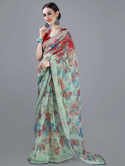 floral printed saree with blouse - 16820985 - Very Small Image - 1