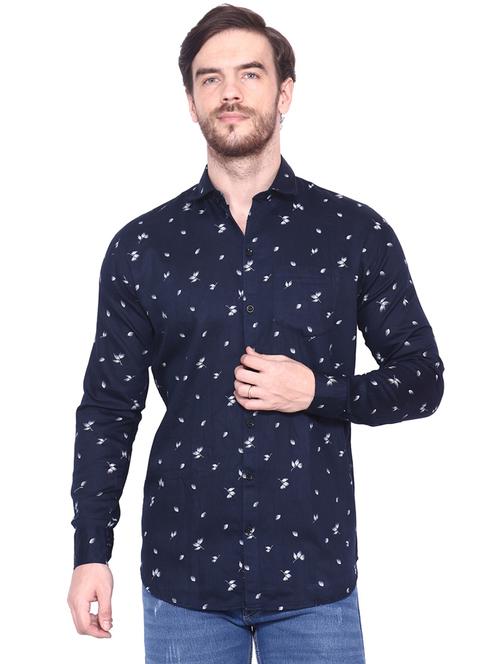 navy blue printed casual shirt - 16822776 - Very Small Image - 1