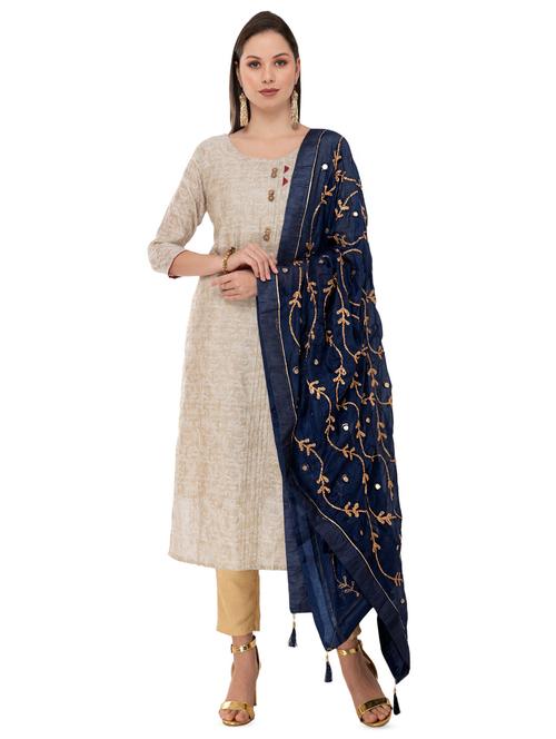 navy silk dupatta - 16822989 - Very Small Image - 1