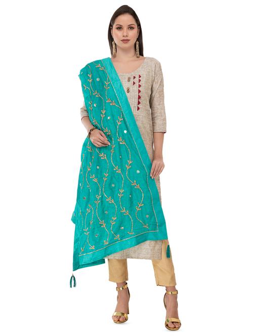 turquoise silk dupatta - 16822993 - Very Small Image - 1