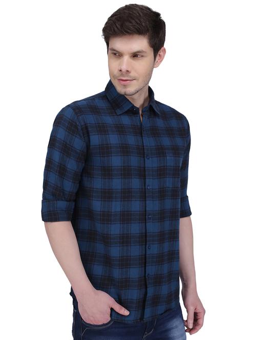 dark blue checkered casual shirt - 16823485 - Very Small Image - 1