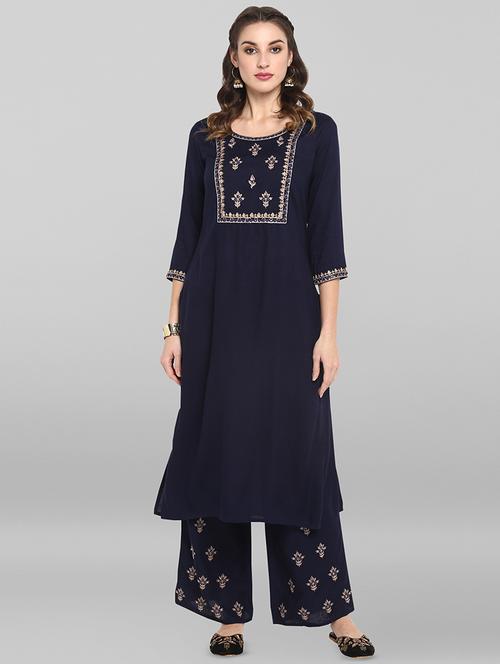 embroidered kurta palazzo set - 16824455 - Very Small Image - 1