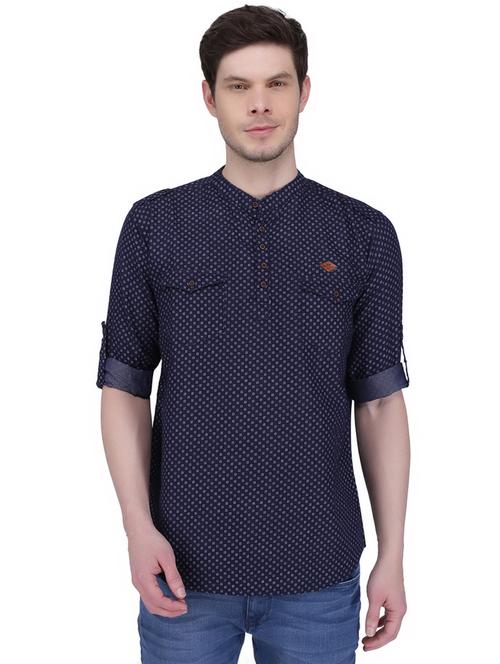 dark blue printed denim short kurta - 16825565 - Very Small Image - 1