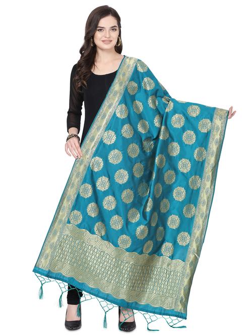 turquoise poly silk dupatta - 16825874 - Very Small Image - 1
