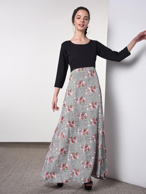 round neck color block  maxi dress - 16825915 - Very Small Image - 1