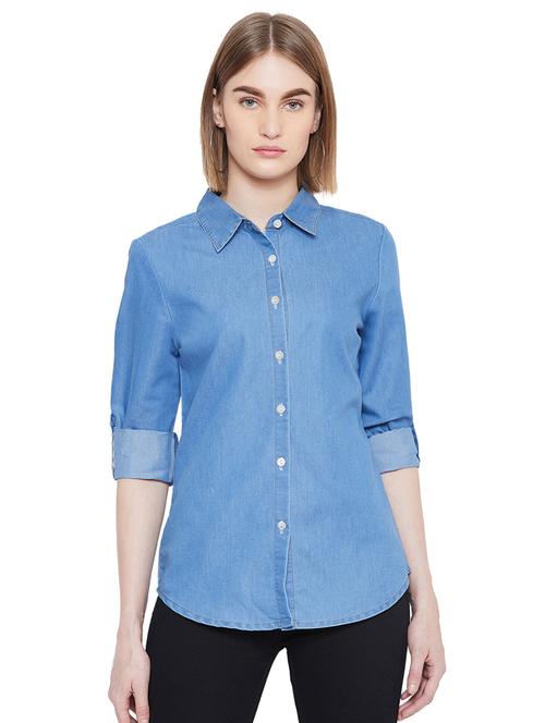 curved hem denim shirt  - 16826133 - Very Small Image - 1