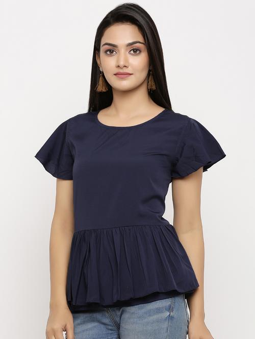 round neck gathered hem top  - 16826386 - Very Small Image - 1