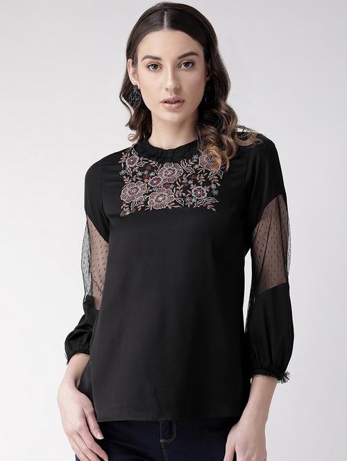 pleated neck embroidered detail top  - 16826784 - Very Small Image - 1