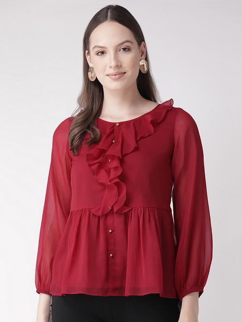 pearl embellished ruffle detail top  - 16826786 - Very Small Image - 1