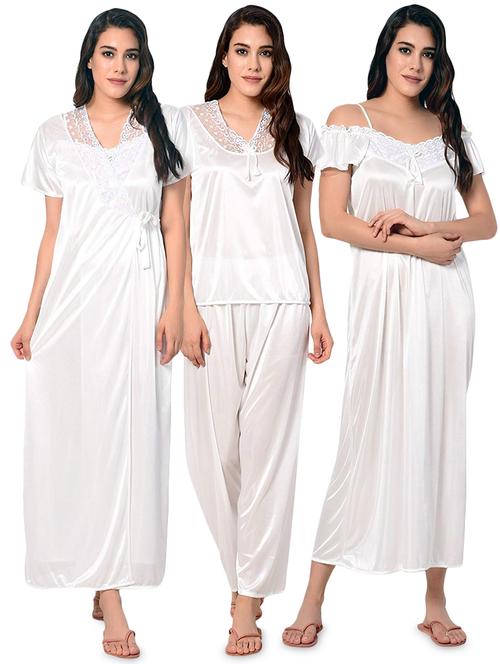 lace detail white satin combos nightwear set - 16827657 - Very Small Image - 1