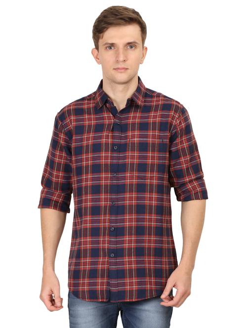 navy blue checkered casual shirt - 16828200 - Very Small Image - 1