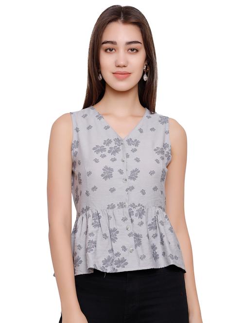 v-neck floral peplum top - 16829631 - Very Small Image - 1