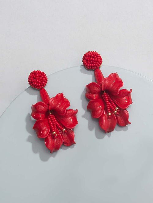 red plastic drop earring - 16830153 - Very Small Image - 1