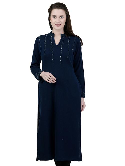 embellished woolen straight kurta - 16830560 - Very Small Image - 1