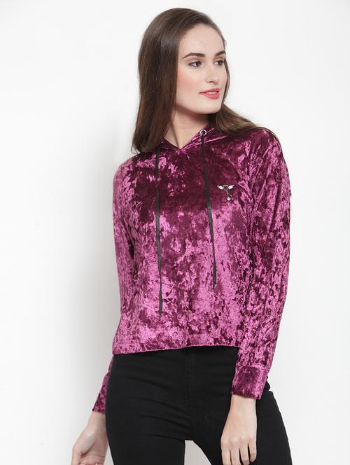 hooded neck velvet sweatshirt - 16830853 - Very Small Image - 1
