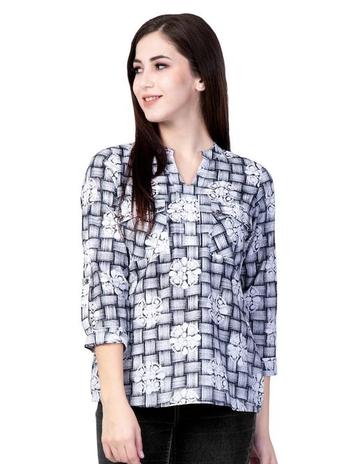 mandarin neck printed top - 16830992 - Very Small Image - 1