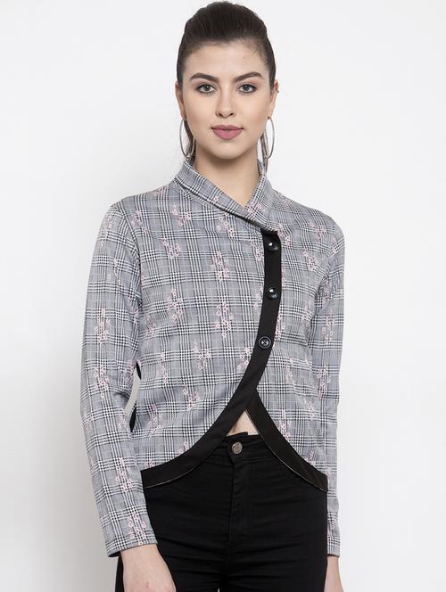stylized neck checkered jacket - 16832182 - Very Small Image - 1