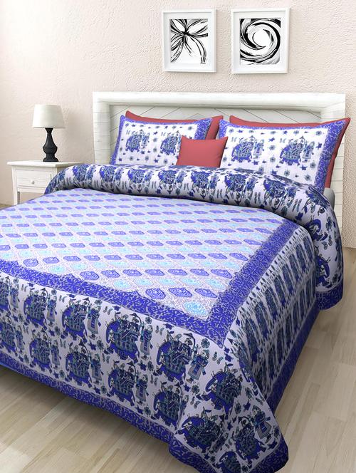  cotton double bed sheet with 2 pillow covers - 16832633 - Very Small Image - 1
