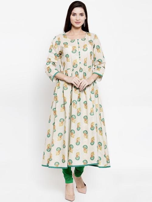 gold print flared kurta - 16832663 - Very Small Image - 1