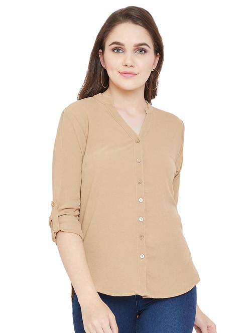 mandarin neck beige shirt - 16833179 - Very Small Image - 1