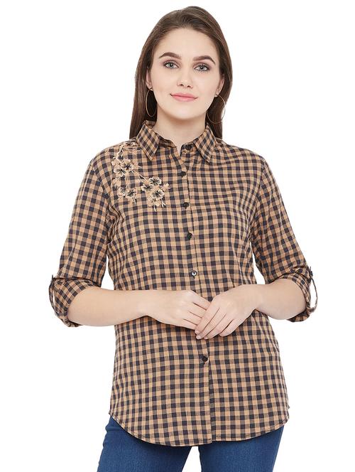 embroidered detail gingham checkered shirt - 16833180 - Very Small Image - 1