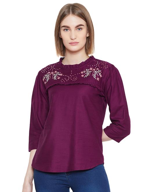 embroidered detail frill neck top - 16833190 - Very Small Image - 1
