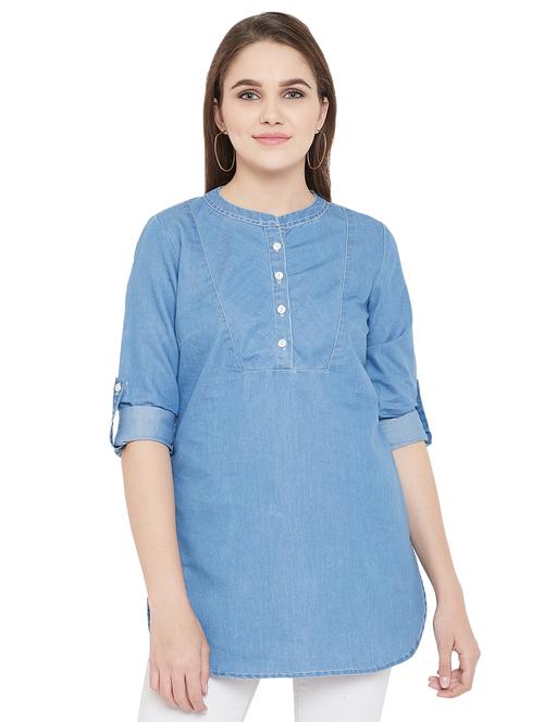 mandarin neck denim tunic - 16833198 - Very Small Image - 1