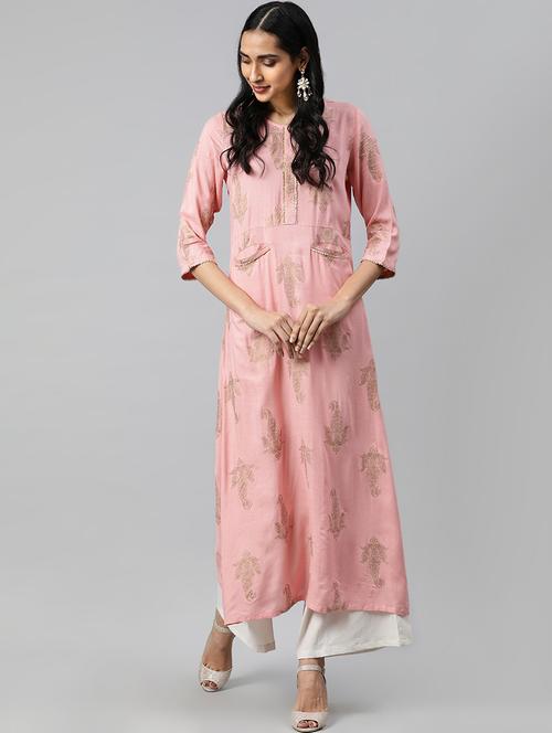 gold print a-line kurta - 16833244 - Very Small Image - 1