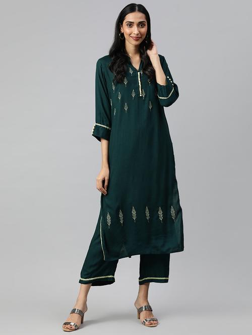 embroidered kurta palazzo set - 16833260 - Very Small Image - 1