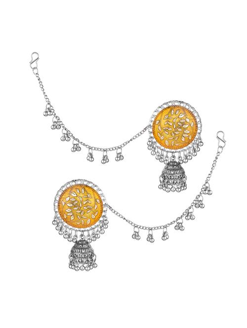 yellow metal jhumka earring - 16833621 - Very Small Image - 1