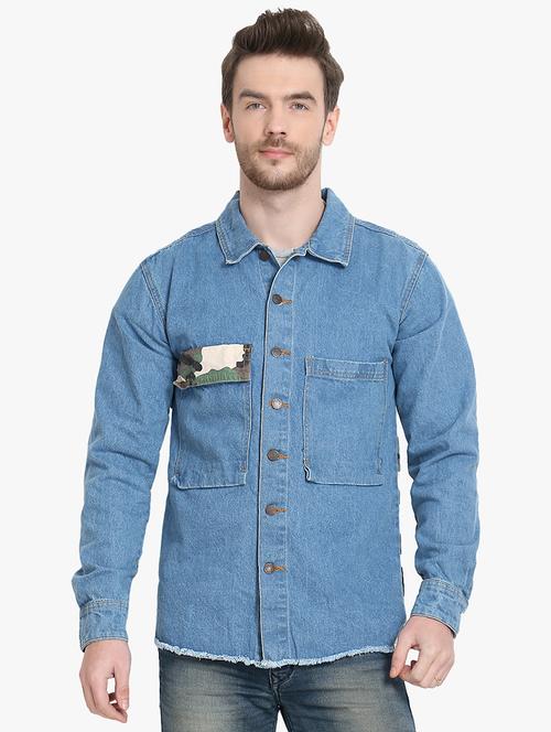 blue printed denim jacket - 16834108 - Very Small Image - 1