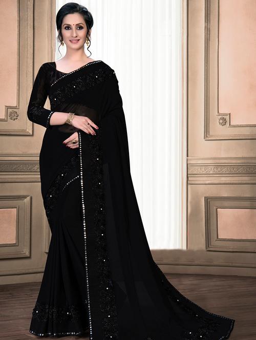 solid bordered saree with blouse - 16834252 - Very Small Image - 1