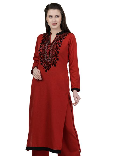 embroidered woolen kurta palazzo set - 16834258 - Very Small Image - 1