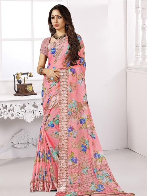 floral printed saree with blouse - 16834404 - Very Small Image - 1