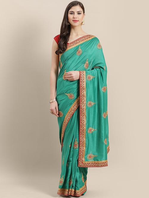 embroidered chanderi saree with blouse - 16835588 - Very Small Image - 1