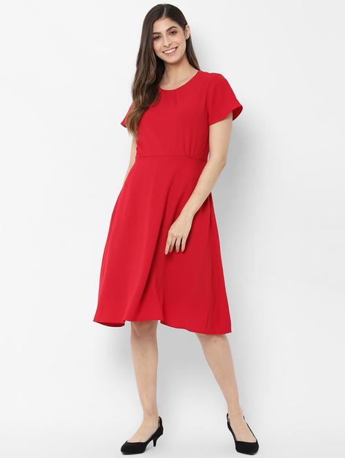 pocket detail solid fit & flare dress - 16835983 - Very Small Image - 1