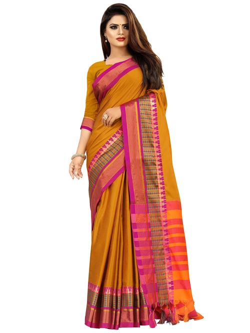 solid bordered woven saree with blouse - 16837489 - Very Small Image - 1