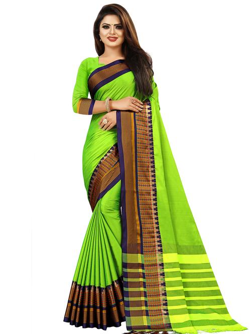 solid bordered woven saree with blouse - 16837493 - Very Small Image - 1