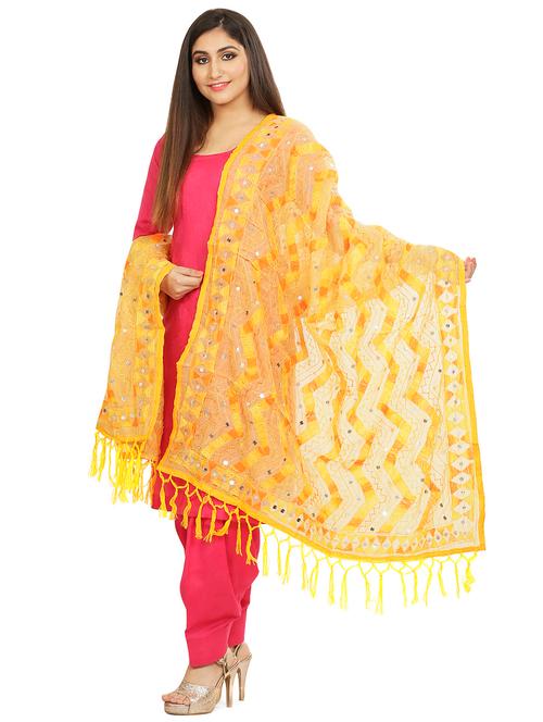 self design phulkari dupatta - 16837593 - Very Small Image - 1